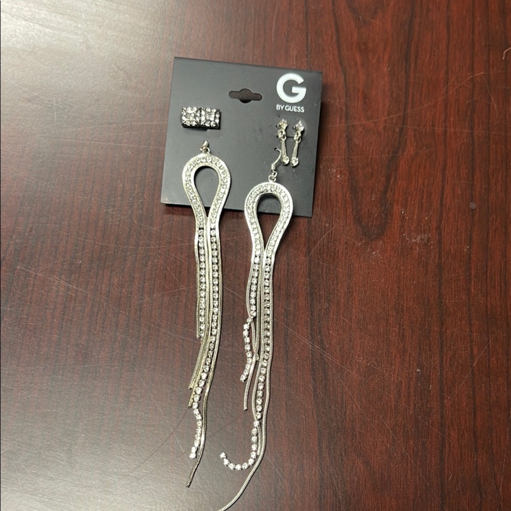 Guess Silver Dangle Earrings Set